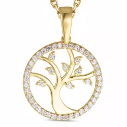 16 mm Lebensbaum Zirkon Halskette aus vergoldetem Sterlingsilber und Anhänger aus 8 Karat Gold - Gold Collection