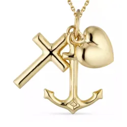 Glaube-Hoffnung-Liebe Halskette aus vergoldetem Sterlingsilber und Anhänger aus 9 Karat Gold - Amoré