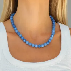 blauem Aquamarin Halskette aus vergoldetem Stahl - AURA