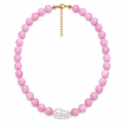pink Jadestein Halskette aus vergoldetem Stahl - AURA