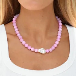pink Jadestein Halskette aus vergoldetem Stahl - AURA