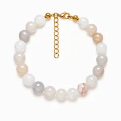 weißer Moosachat Armband aus vergoldetem Stahl - AURA