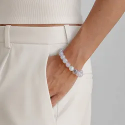 weißer Moosachat Armband aus vergoldetem Stahl - AURA