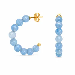 blauem Aquamarin Halbkreolen in vergoldetem Stahl - AURA