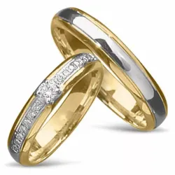zweifarbig trauringe aus 14 Karat Gold- und Weißgold 0,09 ct und  0,008 ct - set
