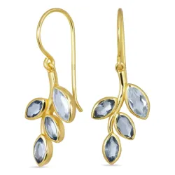 Blatt blauem Bergkristall Ohrringe in vergoldetem Silber - Loom Stones