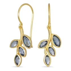 Blatt dunkelblauem Bergkristall Ohrringe in vergoldetem Silber - Loom Stones