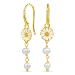 lange Marguerite Perle ketten ohrringe in vergoldetem Silber