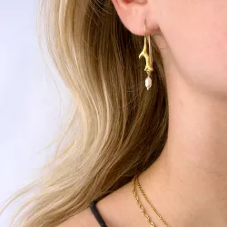 lange Blatt Perle Ohrringe in vergoldetem Sterlingsilber