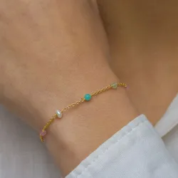 mehrfarbigem Schmuckstein Armband aus vergoldetem Sterlingsilber  x 4 mm  - Loom Stones