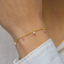 pink Quarz Armband aus vergoldetem Sterlingsilber  x   - Loom Stones