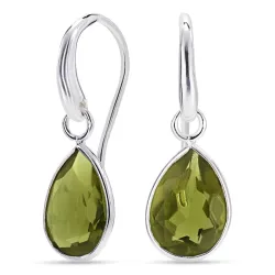 Tropfen Armeegrün Bergkristall Ohrringe in Silber - Loom Stones