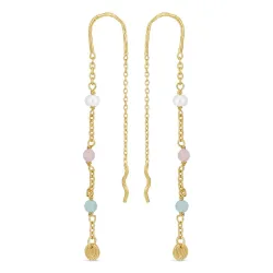 lange mehrfarbigen ketten ohrringe in vergoldetem Sterlingsilber - Loom Stones