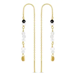 lange schwarzem ketten ohrringe in vergoldetem Silber - Loom Stones