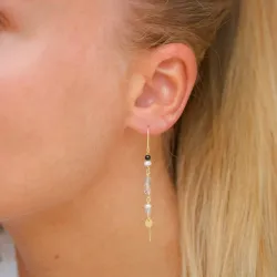 lange schwarzem ketten ohrringe in vergoldetem Silber - Loom Stones