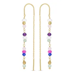 lange mehrfarbigen ketten ohrringe in vergoldetem Silber