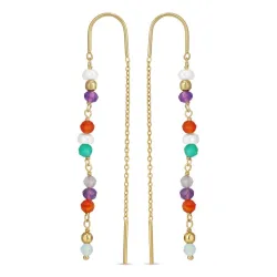 lange mehrfarbigen ketten ohrringe in vergoldetem Silber - Loom Stones