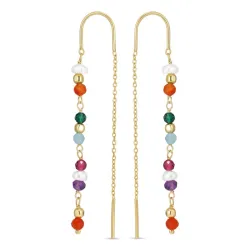lange mehrfarbigen ketten ohrringe in vergoldetem Silber