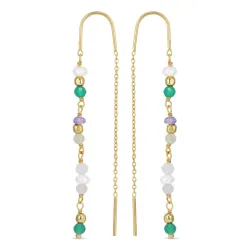 lange grünen ketten ohrringe in vergoldetem Silber - Loom Stones