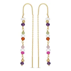lange mehrfarbigen ketten ohrringe in vergoldetem Silber - Loom Stones