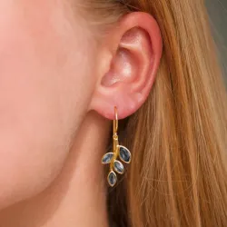 Blatt dunkelblauem Bergkristall Ohrringe in vergoldetem Silber - Loom Stones