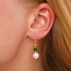 lange grünem Onyx Ohrringe in vergoldetem Silber - Loom Stones