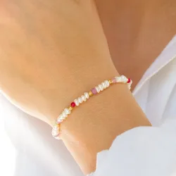 pink Schmuckstein Armband aus vergoldetem Sterlingsilber  x   - Loom Stones