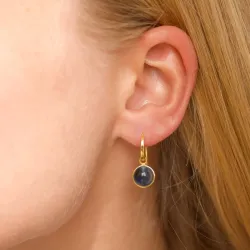 runden dunkelblauem Bergkristall Ohrringe in vergoldetem Silber
