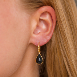 Tropfen schwarzem Onyx Ohrringe in vergoldetem Silber - Loom Stones