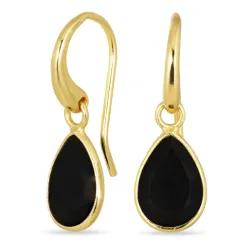 Tropfen schwarzem Onyx Ohrringe in vergoldetem Silber - Loom Stones