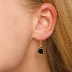 Tropfen schwarzem Onyx Ohrringe in vergoldetem Silber - Loom Stones