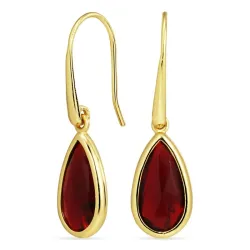 lange Tropfen rotem Bergkristall  Ohrringe in vergoldetem Silber - Loom Stones