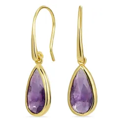 lange Tropfen lila Amethyst Ohrringe in vergoldetem Sterlingsilber - Loom Stones