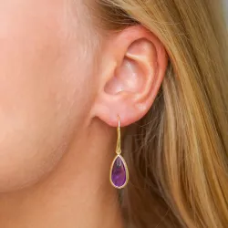 lange Tropfen lila Amethyst Ohrringe in vergoldetem Sterlingsilber - Loom Stones