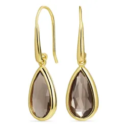 lange Tropfen Rauchquarz Ohrringe in vergoldetem Silber - Loom Stones