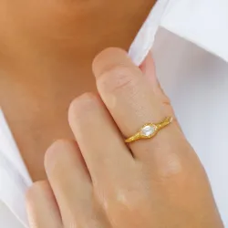 klar Quarz Ring aus vergoldetem Sterlingsilber - Lumé Etched