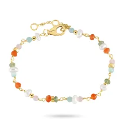 mehrfarbigem Schmuckstein Armband aus vergoldetem Sterlingsilber 16 + 3 cm x 4,3 mm