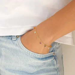 mehrfarbigem Armband aus vergoldetem Sterlingsilber 16 + 3 cm x 3,3 mm  - Loom Stones