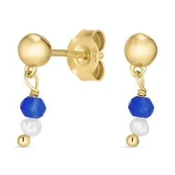 blauem Jadestein Ohrringe in vergoldetem Silber - Loom Stones