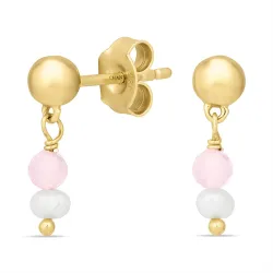 rosa rose Bergkristall Ohrringe in vergoldetem Sterlingsilber - Loom Stones