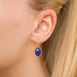 ovalen blauem Jadestein Ohrringe in vergoldetem Silber - Loom Stones