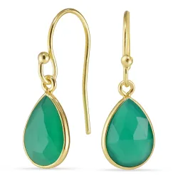 Tropfen grünem Onyx Ohrringe in vergoldetem Silber - Loom Stones