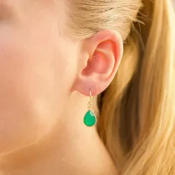 Tropfen grünem Onyx Ohrringe in vergoldetem Silber - Loom Stones
