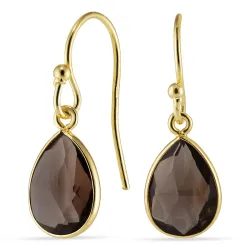 Tropfen rauchfarbenem Bergkristall Ohrringe in vergoldetem Silber - Loom Stones