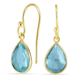Tropfen blauem Bergkristall Ohrringe in vergoldetem Silber - Loom Stones