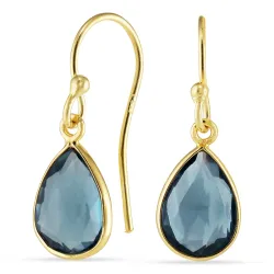 Tropfen dunkelblauem Bergkristall Ohrringe in vergoldetem Sterlingsilber