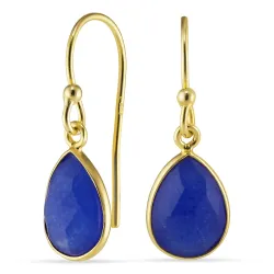Tropfen blauem Jadestein Ohrringe in vergoldetem Sterlingsilber