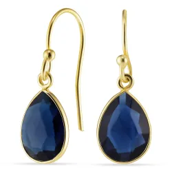 Tropfen synthetisch blauem Saphir Ohrringe in vergoldetem Silber