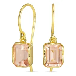 viereckigem rose Bergkristall Ohrringe in vergoldetem Silber - Loom Stones