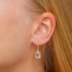 viereckigem rose Bergkristall Ohrringe in vergoldetem Silber - Loom Stones